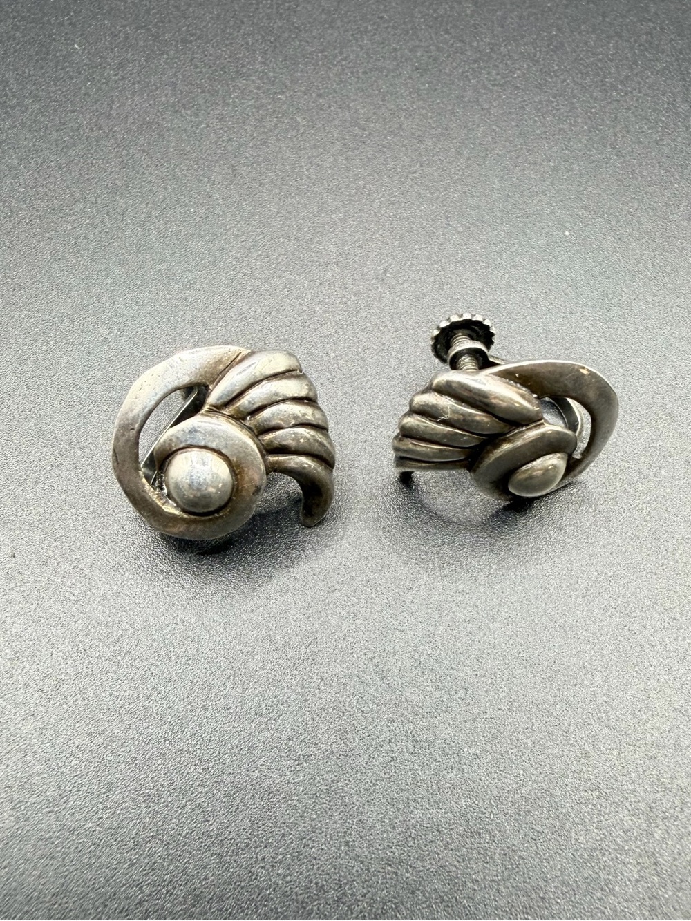 Vintage Sterling Silver 925 Screw back Earrings Ornate Design Clip On Jewelry